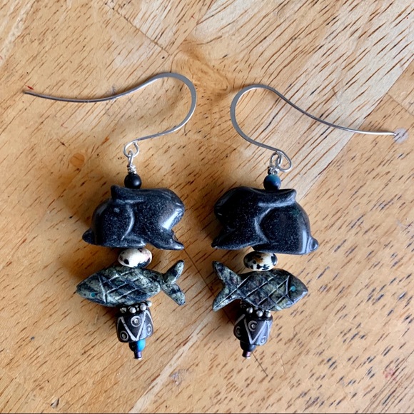 Black Rabbit & Fish Fetish Earrings - Picture 6 of 14